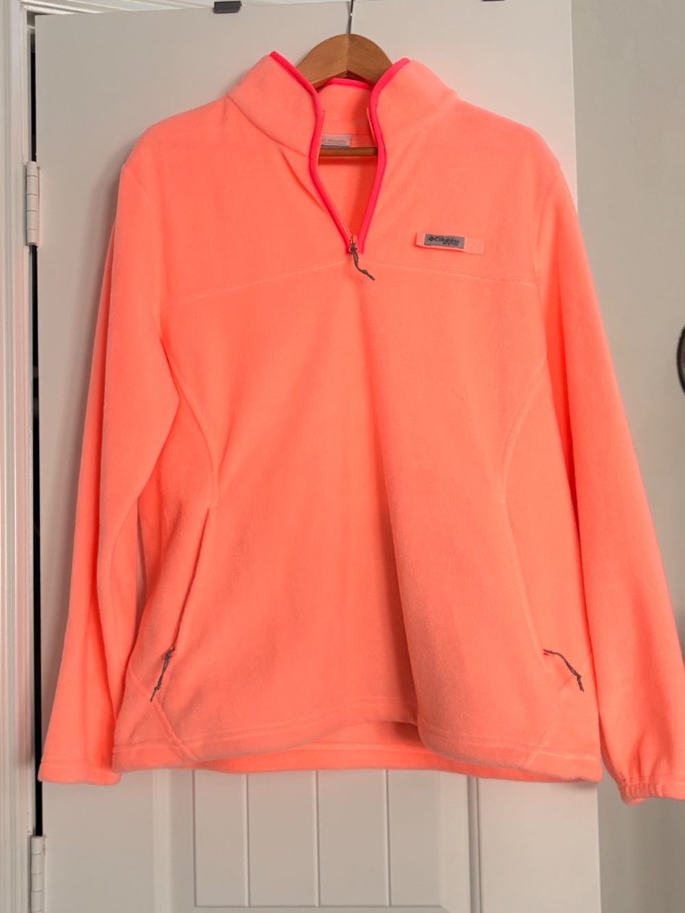 Columbia Neon Coral Orange Half Zip Fleece Pullover Size L